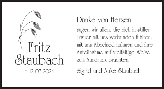 Traueranzeige von Fritz Staubach von Der Bote