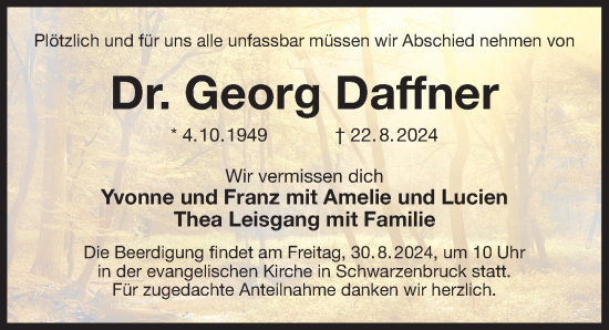 Traueranzeige von Georg Daffner von Der Bote