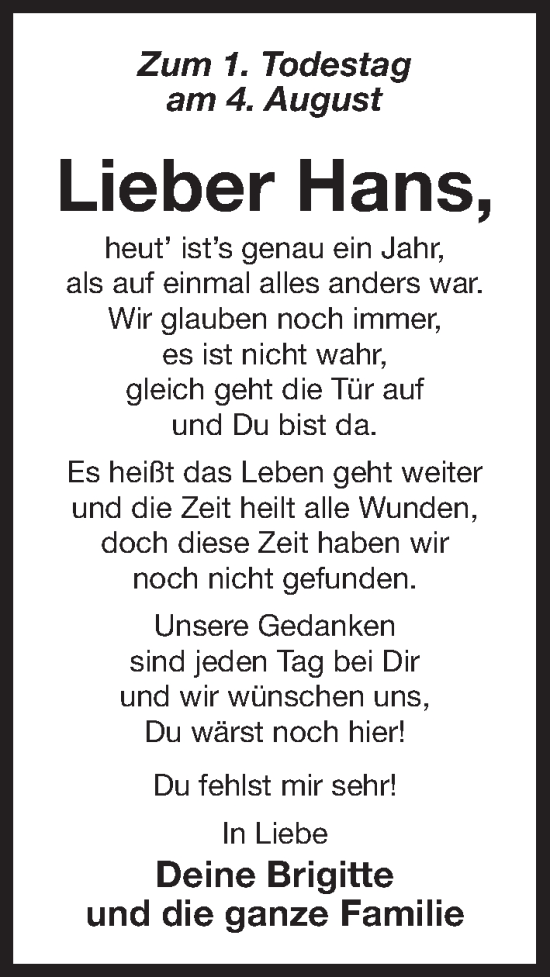 Traueranzeige von Hans  von Der Bote