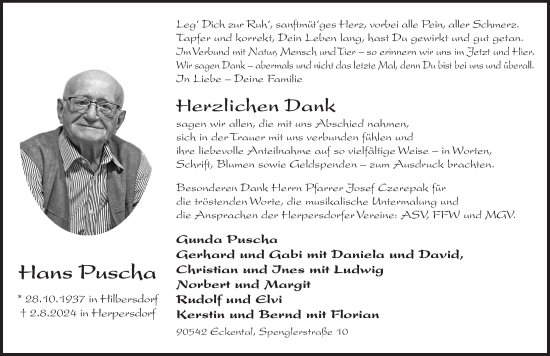 Traueranzeige von Hans Puscha von Pegnitz-Zeitung