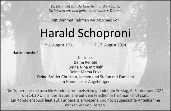 Traueranzeige von Harald Schoproni von Hersbrucker Zeitung Lokal