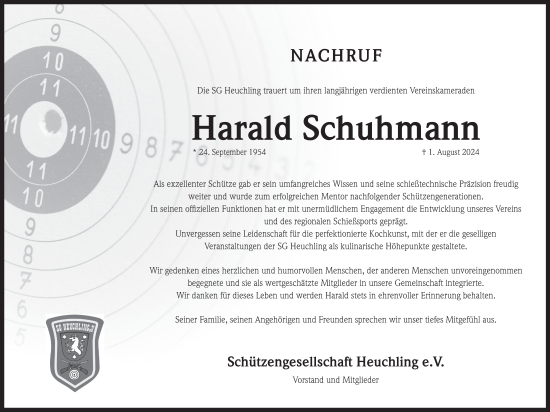 Traueranzeige von Harald Schuhmann von Pegnitz-Zeitung