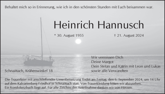 Traueranzeige von Heinrich Hannusch von Pegnitz-Zeitung