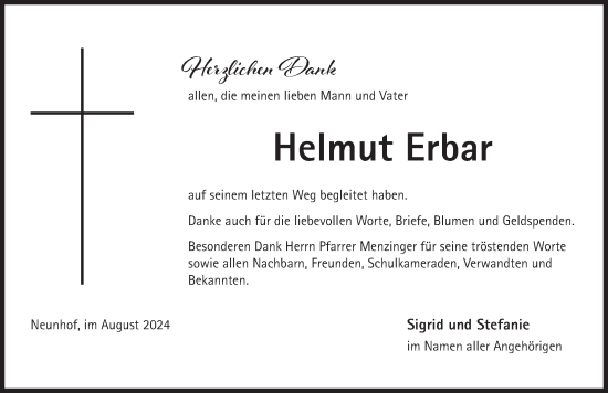 Traueranzeige von Helmut Erbar von Pegnitz-Zeitung