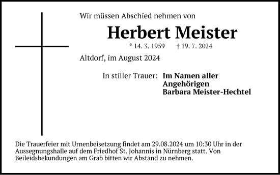 Traueranzeige von Herbert Meister von Der Bote