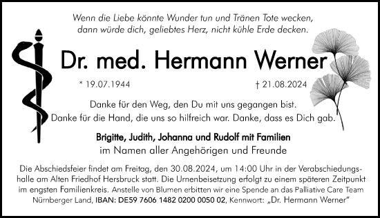 Traueranzeige von Hermann Werner von Hersbrucker Zeitung Lokal