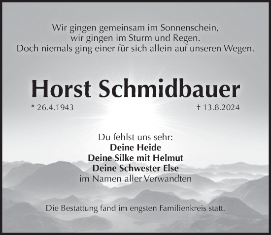 Traueranzeige von Horst Schmidbauer von Pegnitz-Zeitung