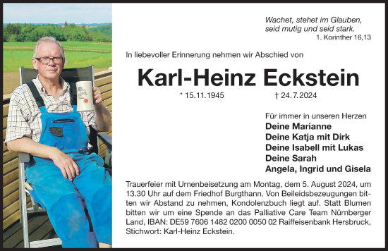 Traueranzeige von Karl-Heinz Eckstein von Der Bote