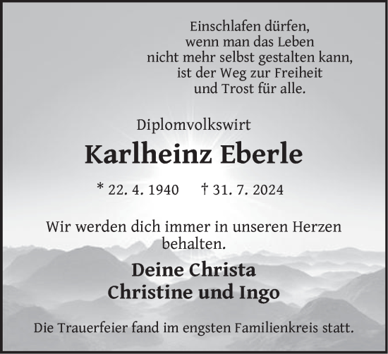 Traueranzeige von Karlheinz Eberle von Pegnitz-Zeitung