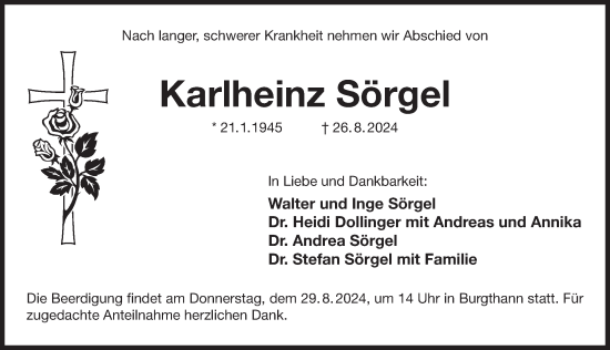 Traueranzeige von Karlheinz Sörgel von Der Bote