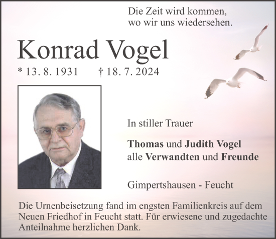 Traueranzeige von Konrad Vogel von Der Bote