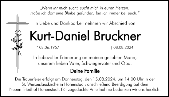 Traueranzeige von Kurt-Daniel Bruckner von Hersbrucker Zeitung Lokal
