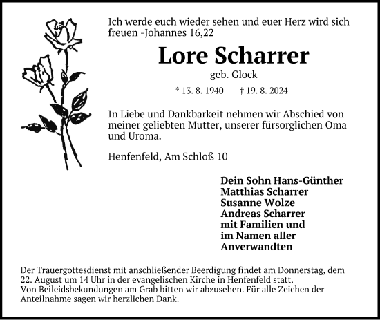 Traueranzeige von Lore Scharrer von Hersbrucker Zeitung Lokal