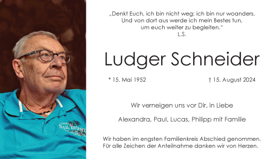 Traueranzeige von Ludger Schneider von Pegnitz-Zeitung