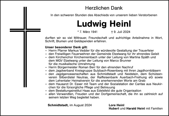 Traueranzeige von Ludwig Heinl von Hersbrucker Zeitung Lokal