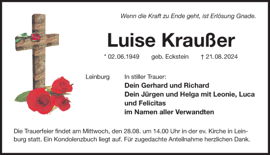 Traueranzeige von Luise Kraußer von Der Bote