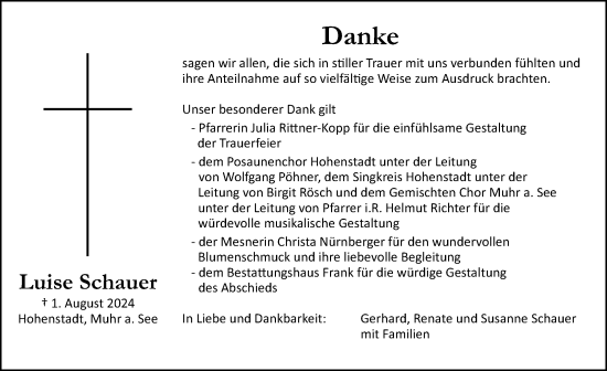 Traueranzeige von Luise Schauer von Hersbrucker Zeitung Lokal