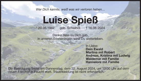 Traueranzeige von Luise Spieß von Der Bote