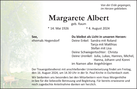 Traueranzeige von Margarete Albert von Hersbrucker Zeitung Lokal