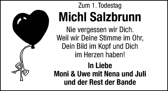 Traueranzeige von Michl Salzbrunn von Hersbrucker Zeitung Lokal