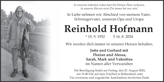 Traueranzeige von Reinhold Hofmann von Pegnitz-Zeitung