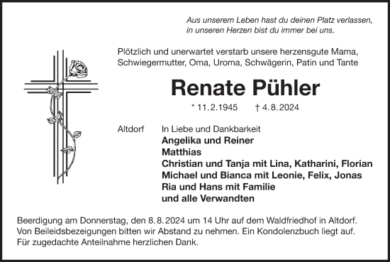 Traueranzeige von Renate Pühler von Der Bote