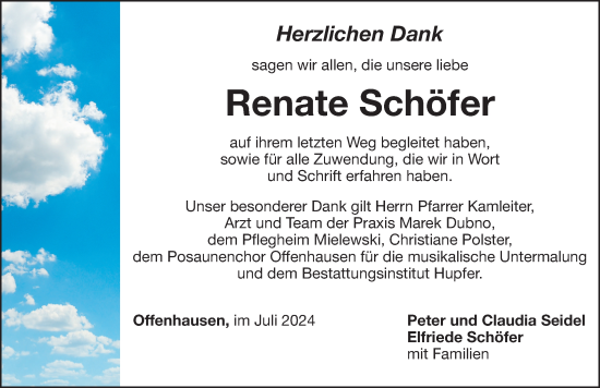 Traueranzeige von Renate Schöfer von Hersbrucker Zeitung Lokal