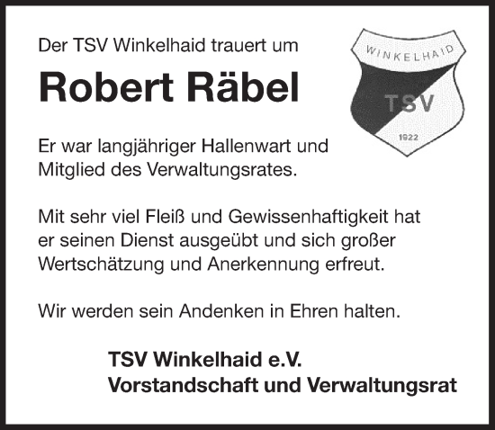 Traueranzeige von Robert Räbel von Der Bote