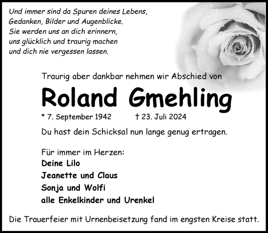 Traueranzeige von Roland Gmehling von Der Bote