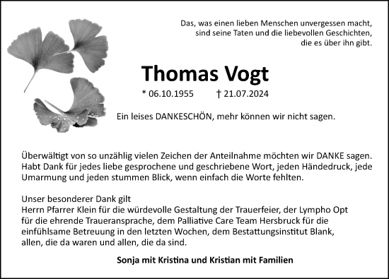Traueranzeige von Thomas Vogt von Hersbrucker Zeitung Lokal