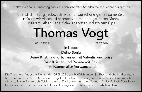 Traueranzeige von Thomas Vogt von Hersbrucker Zeitung Lokal