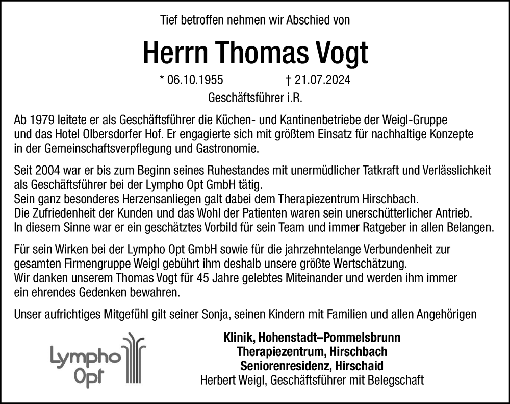  Traueranzeige für Thomas Vogt vom 03.08.2024 aus Hersbrucker Zeitung Lokal