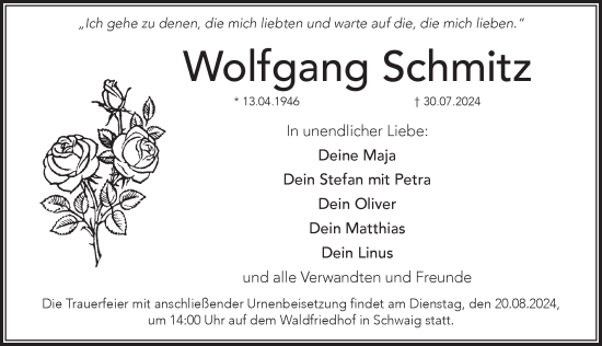 Traueranzeige von Wolfgang Schmitz von Pegnitz-Zeitung