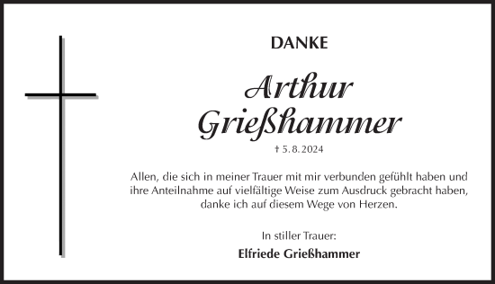 Traueranzeige von Arthur Grießhammer von Pegnitz-Zeitung