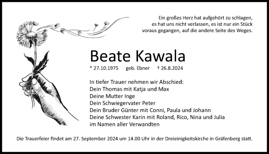 Traueranzeige von Beate Kawala von Hersbrucker Zeitung Lokal