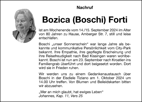 Traueranzeige von Bozica Forti von Hersbrucker Zeitung Lokal