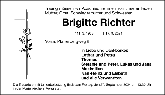 Traueranzeige von Brigitte Richter von Hersbrucker Zeitung Lokal