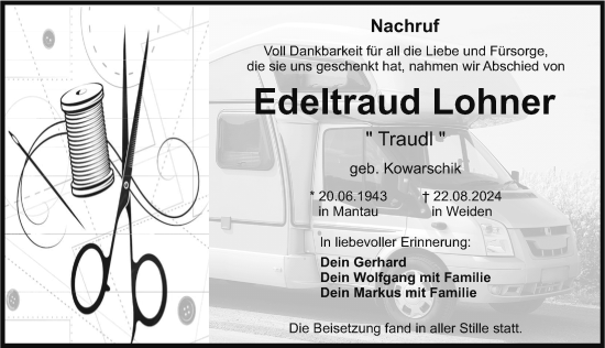 Traueranzeige von Edeltraud Lohner von Hersbrucker Zeitung Lokal