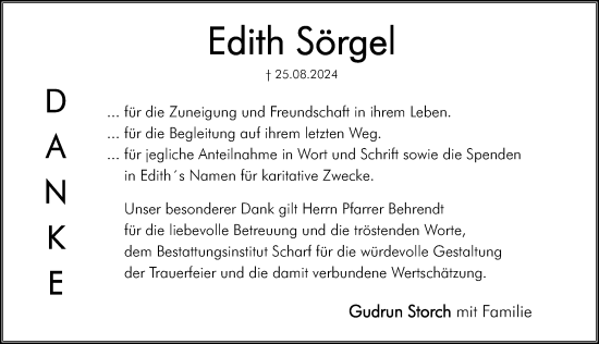 Traueranzeige von Edith Sörgel von Hersbrucker Zeitung Lokal