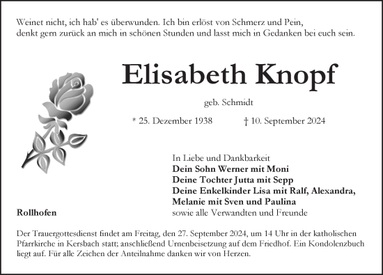 Traueranzeige von Elisabeth Knopf von Pegnitz-Zeitung