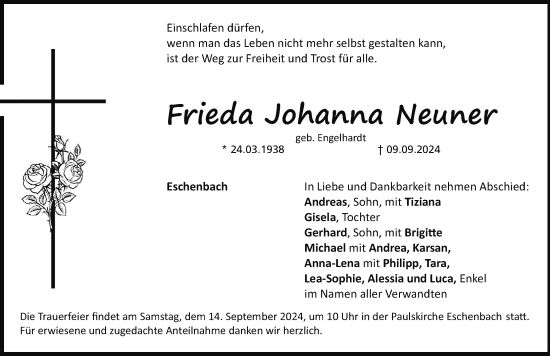 Traueranzeige von Frieda Johanna Neuner von Hersbrucker Zeitung Lokal