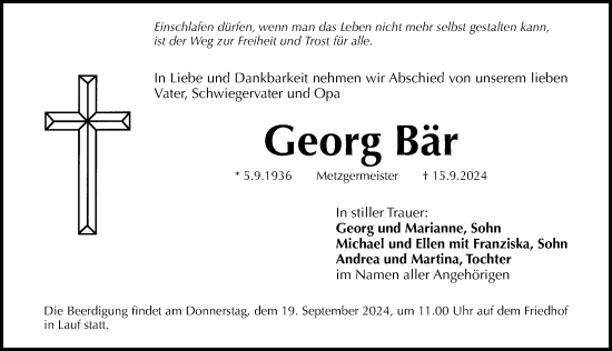 Traueranzeige von Georg Bär von Hersbrucker Zeitung Lokal