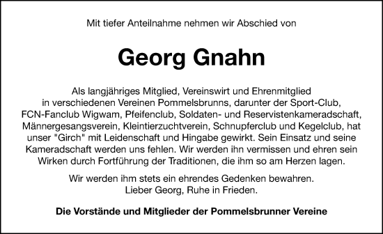 Traueranzeige von Georg Gnahn von Hersbrucker Zeitung Lokal