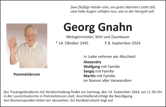 Traueranzeige von Georg Gnahn von Hersbrucker Zeitung Lokal