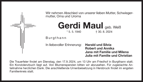 Traueranzeige von Gerdi Maul von Der Bote