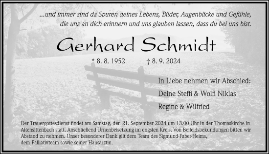 Traueranzeige von Gerhard Schmidt von Hersbrucker Zeitung Lokal