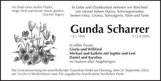 Traueranzeige von Gunda Scharrer von Pegnitz-Zeitung