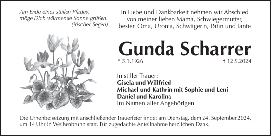 Traueranzeige von Gunda Scharrer von Der Bote