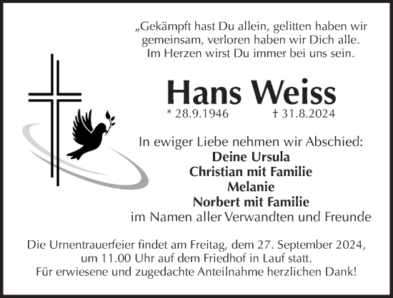 Traueranzeige von Hans Weiss von Pegnitz-Zeitung