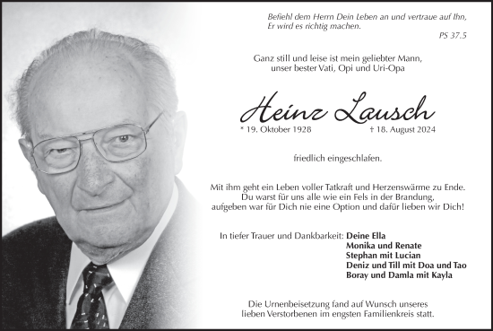 Traueranzeige von Heinz Lausch von Pegnitz-Zeitung
